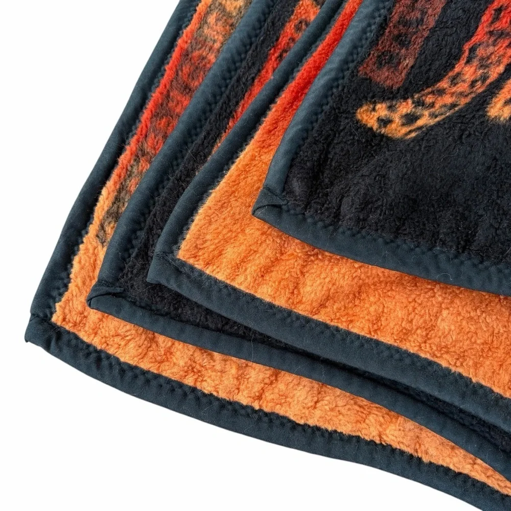 VTG Crown Crafts Dinarsu Wild Cats Fuzzy Plush Blanket Orange Black 60x76 HTF